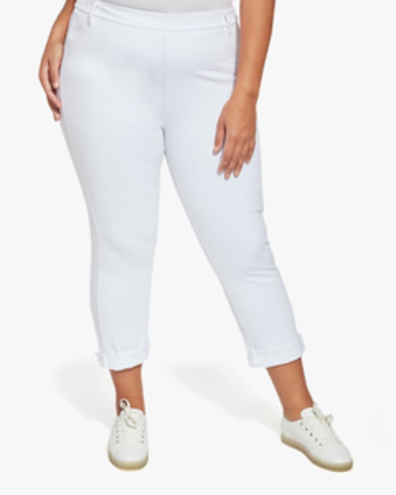 Front of a model wearing a size 1X Patricia Cropped Boyfriend Jean in White by Lysse New York. | dia_product_style_image_id:235983